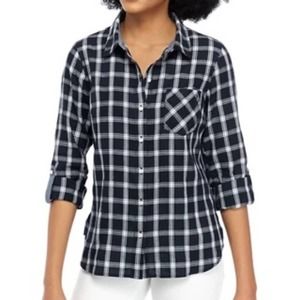 Women’s Tommy Hilfiger Cotton Roll Tab Sleeve Windowpane Shirt NEW
